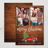 Penseel Script Rustic Wood 2 Kersttruck met foto's Feestdagenkaart (Voorkant / Achterkant)