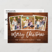Penseel Script Rustic Wood 3 kerstfeest Briefkaart (Voorkant / Achterkant)