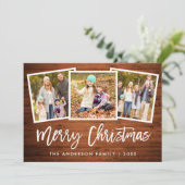 Penseel Script Rustic Wood 3 kerstfeest Feestdagenkaart (Staand voorkant)