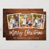 Penseel Script Rustic Wood 3 kerstfeest Feestdagenkaart (Voorkant / Achterkant)