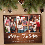 Penseel Script Rustic Wood 3 Kerstmis foto Briefkaart<br><div class="desc">Modern penseelscript Rustic Wood 3 Fotoserie Foto Merry Kerstfeestdag Briefkaart</div>