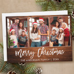 Penseel Script Rustic Wood 3 Kerstmis foto Feestdagenkaart<br><div class="desc">Modern penseelscript Roestend hout 3 Fotoserie Fotoserie met kerstfeestdag</div>