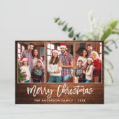 Penseel Script Rustic Wood 3 Kerstmis foto Feestdagenkaart (Staand voorkant)