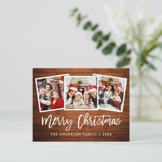 Penseel Script Rustic Wood 3 Kerstster Briefkaart (Staand voorkant)