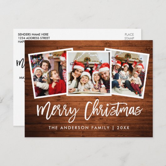 Penseel Script Rustic Wood 3 Kerstster Briefkaart (Voorkant / Achterkant)