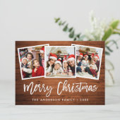 Penseel Script Rustic Wood 3 kerstster voor foto's Feestdagenkaart (Staand voorkant)