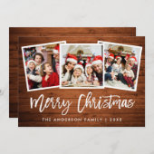 Penseel Script Rustic Wood 3 kerstster voor foto's Feestdagenkaart (Voorkant / Achterkant)