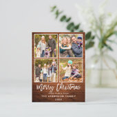 Penseel Script Rustic Wood Familie 4 Kerstmis foto Briefkaart (Staand voorkant)