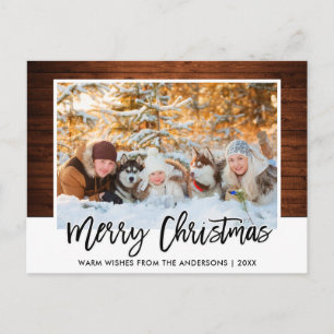 Penseel Script Rustic Wood Familie Kerstmis foto Briefkaart