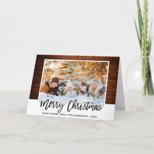 Penseel Script Rustic Wood Familie Kerstmis foto Feestdagen Kaart
