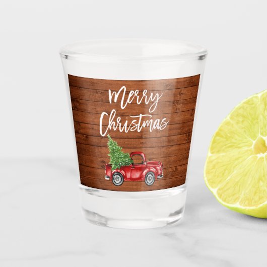Penseel Script Rustic Wood  Kerstmis Shot Glas (Voorkant)