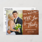 Penseel Script Rustic Wood Love and Bedankt Weddin Briefkaart (Voorkant / Achterkant)