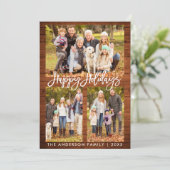 Penseel Script Rustic Wood Prettige feestdagen Fot Feestdagenkaart (Staand voorkant)