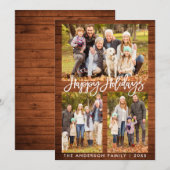 Penseel Script Rustic Wood Prettige feestdagen Fot Feestdagenkaart (Voorkant / Achterkant)