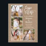 Penseel Script Save the Date Couple 4 Photo Briefkaart<br><div class="desc">Het moderne Manuscript van de Borstel 4 de Aankondiging van het Verloving van de Fotopaar Kraft sparen het Briefkaart van de Datum</div>