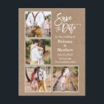 Penseel Script Save the Date Couple 4 Photo Briefkaart<br><div class="desc">Het moderne Manuscript van de Borstel 4 de Aankondiging van het Verloving van de Fotopaar Kraft sparen het Briefkaart van de Datum</div>