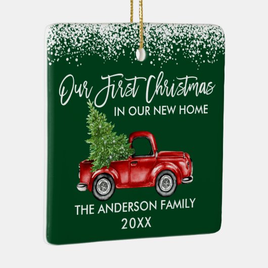 Penseel Script Sneeuw 1st Kerstmis Home Truck Gree Keramisch Ornament (Rechts)