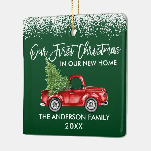 Penseel Script Sneeuw 1st Kerstmis Home Truck Gree Keramisch Ornament (Links)