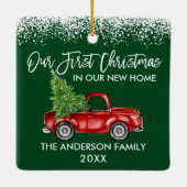 Penseel Script Sneeuw 1st Kerstmis Home Truck Gree Keramisch Ornament (Achterkant)