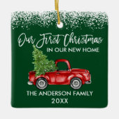 Penseel Script Sneeuw 1st Kerstmis Home Truck Gree Keramisch Ornament (Voorkant)