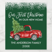 Penseel Script Sneeuw 1st Kerstmis Home Truck Gree Wijn Etiket (Enkel label)