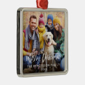 Penseel Script Star Family Foto Merry Kerstmis Sq Metalen Ornament (Rechts)