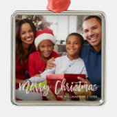Penseel Script Star Merry Kerstfamilie Foto Metalen Ornament (Voorkant)