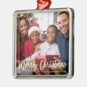 Penseel Script Star Merry Kerstfamilie Foto Metalen Ornament (Links)