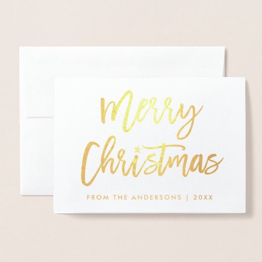 Penseel Script Star Merry kerstfoto Gold Folie Kaarten (Voorkant met envelop)