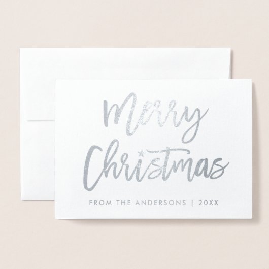 Penseel Script Star Merry Kerstfoto Silver Folie Kaarten (Voorkant met envelop)