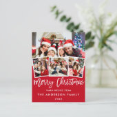 Penseel Script Star Merry Kerstmis 4 Foto Rood Briefkaart (Staand voorkant)