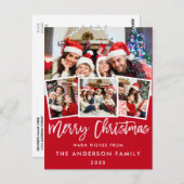 Penseel Script Star Merry Kerstmis 4 Foto Rood Briefkaart (Voorkant / Achterkant)