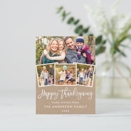 Penseel Script Thanksgiving 4 Foto Kraft Briefkaart (Staand voorkant)