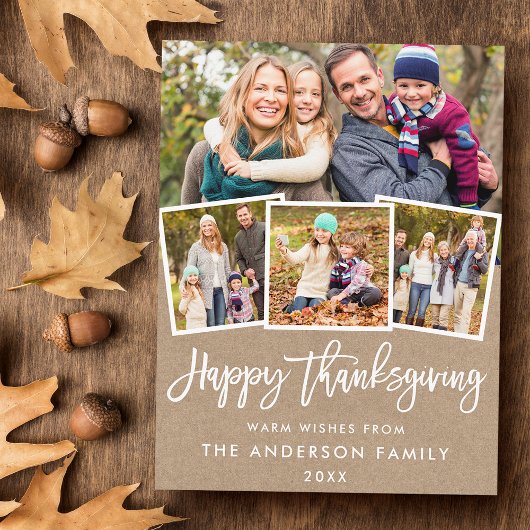 Penseel Script Thanksgiving 4 Foto Kraft Briefkaart