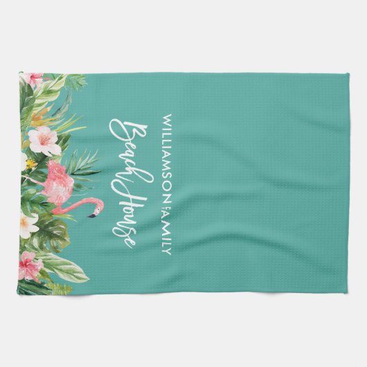 Penseel Script Tropical Floral Beach House Theedoek (Horizontaal)