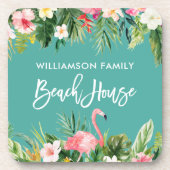Penseel Script Tropical Floral Family Beach House Bier Onderzetter (Voorkant)