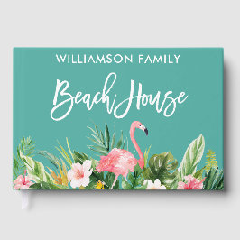 Penseel Script Tropical Floral Family Beach House Gastenboek