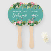Penseel Script Tropical Floral Family Beach House Handwaaier (Voorkant en achterkant)