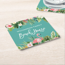 Penseel Script Tropical Floral Family Beach House Kartonnen Onderzetters