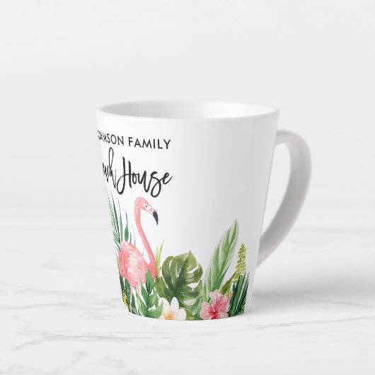 Penseel Script Tropical Floral Family Beach House Latte Mok (Rechterhoek)