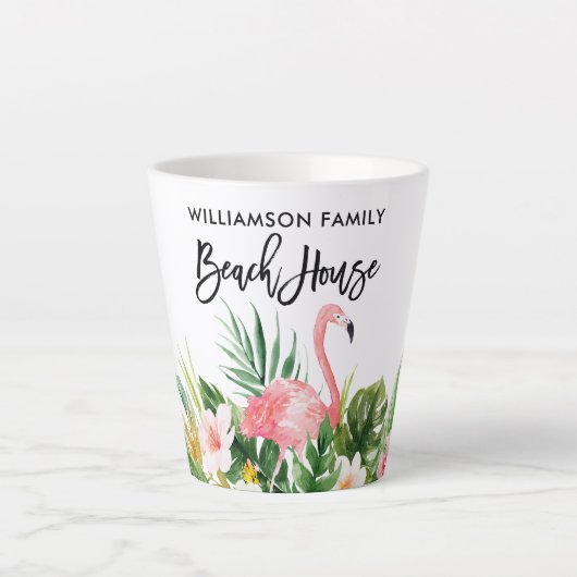 Penseel Script Tropical Floral Family Beach House Latte Mok (Voorkant)