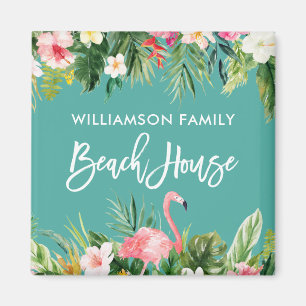 Penseel Script Tropical Floral Family Beach House Magneet