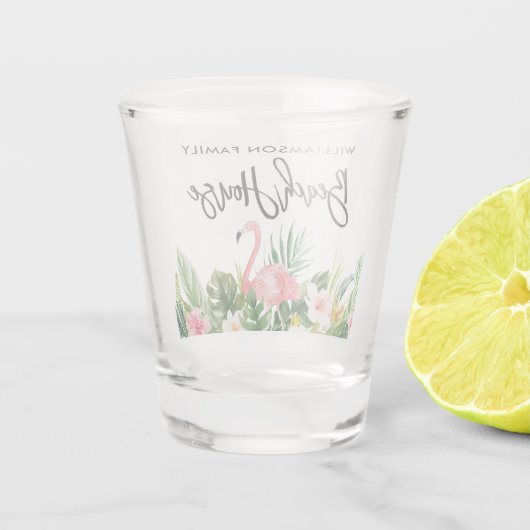 Penseel Script Tropical Floral Family Beach House Shot Glas (Achterkant)