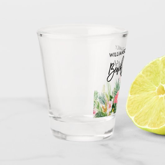 Penseel Script Tropical Floral Family Beach House Shot Glas (Links)