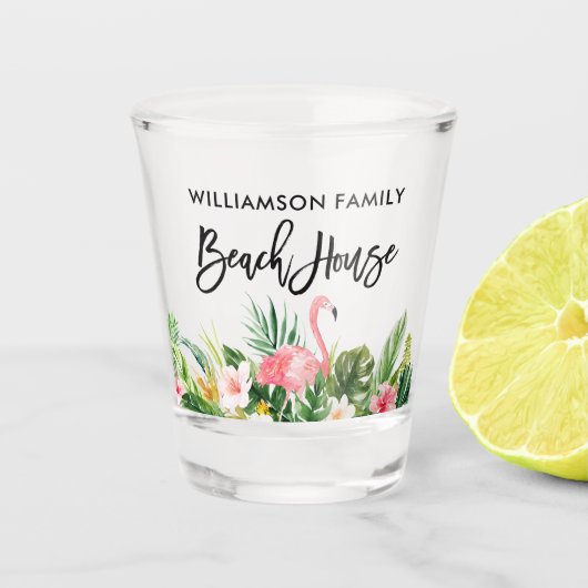 Penseel Script Tropical Floral Family Beach House Shot Glas (Voorkant)
