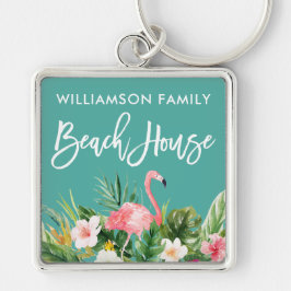 Penseel Script Tropical Floral Family Beach House Sleutelhanger