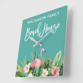 Penseel Script Tropical Floral Family Beach House Vierkante Klok (Hoek)