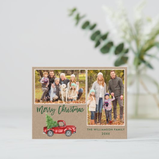 Penseel Script Truck 2 Fotokraft Kerstmis Briefkaart (Staand voorkant)