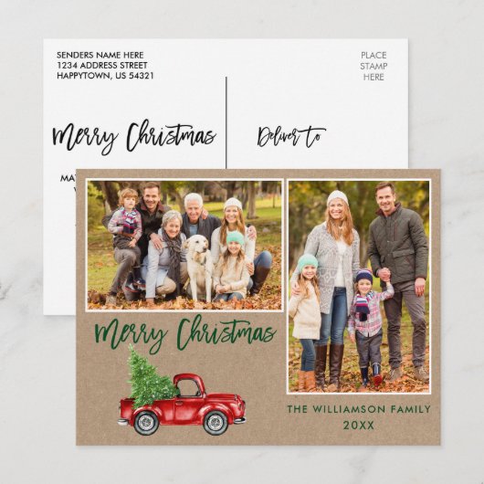 Penseel Script Truck 2 Fotokraft Kerstmis Briefkaart (Voorkant / Achterkant)