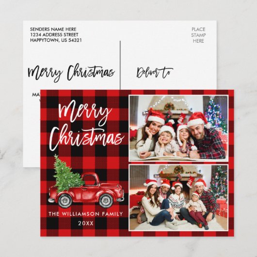 Penseel Script Truck 2 Kerstrode foto's Briefkaart (Voorkant / Achterkant)